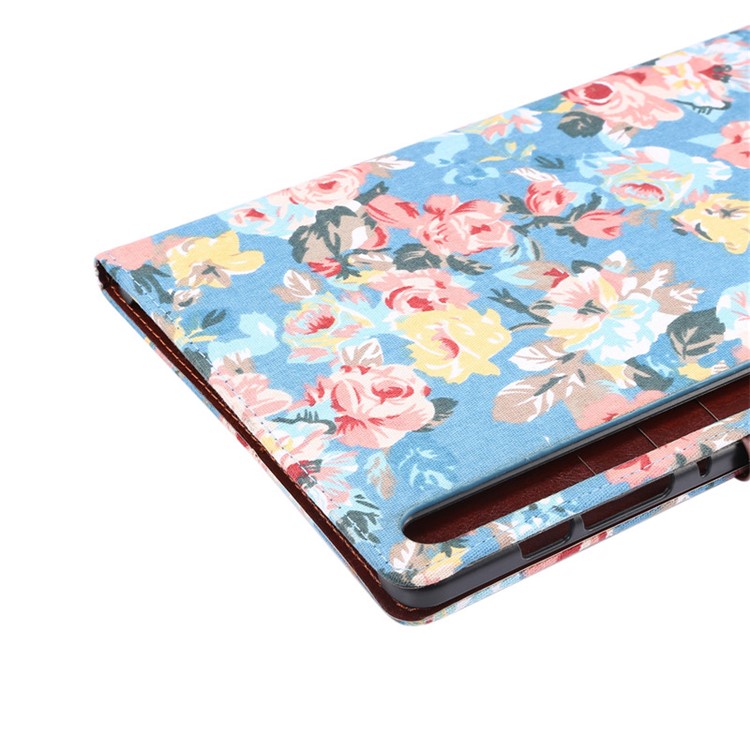 Flower Cloth Skin Wallet PU Leather Tablet Cover for Samsung Galaxy Tab S6 SM-T860 (Wi-Fi) /SM-T865 (LTE) - Blue-8