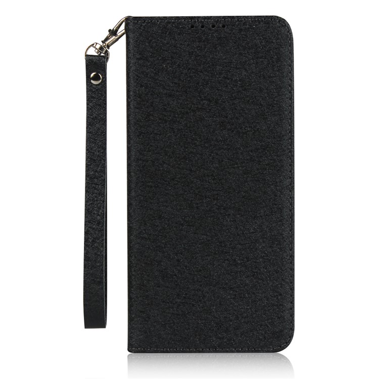 Textura De Seda Ficar Estojo De Couro Carteira Com Cordão Para Samsung Galaxy S10 Mais - Preto-2