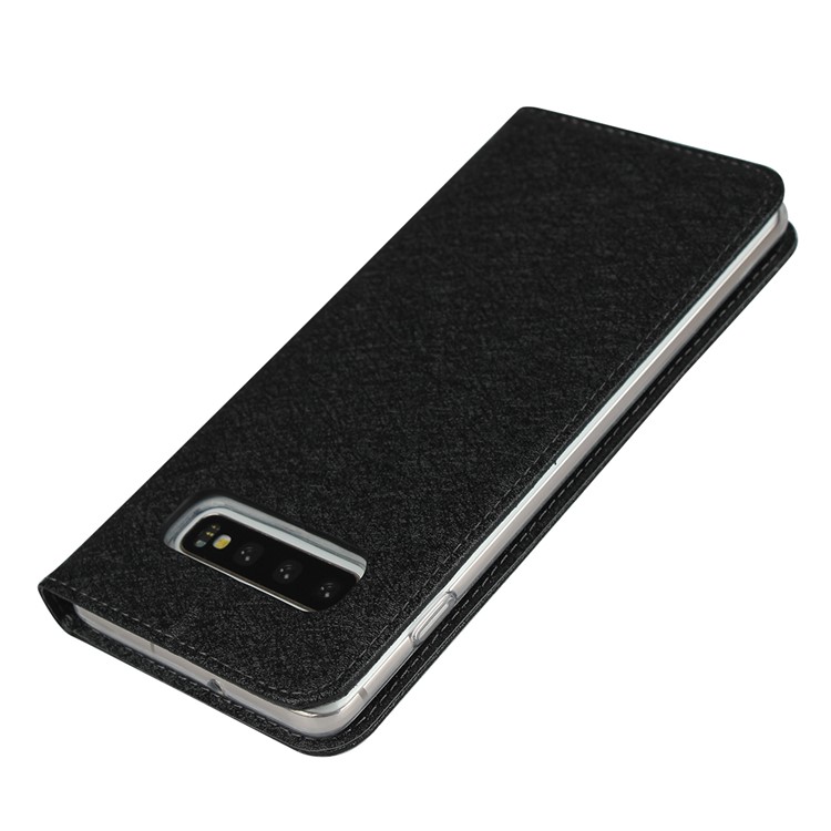 Textura De Seda Ficar Estojo De Couro Carteira Com Cordão Para Samsung Galaxy S10 Mais - Preto-7