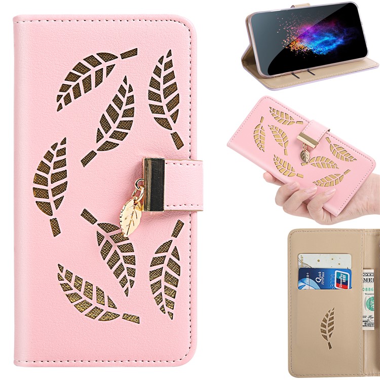 

Leaf Pattern Flip Leather Wallet Phone Cover for Samsung Galaxy A30 - Pink, Galaxy A30
