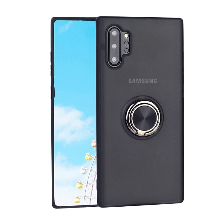 Skin-caring Series PC+TPU Finger Ring Holder Phone Cover for Samsung Galaxy S10 Plus - All Black-1