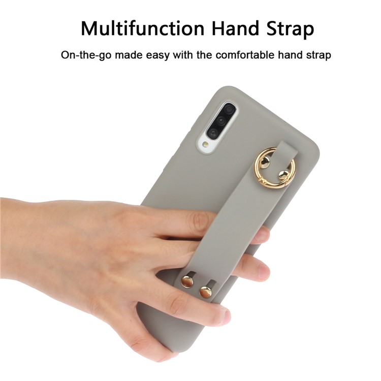 Matte Hand Strap Stand Soft TPU Phone Case for Samsung Galaxy A50/A50s/A30s - Grey-3