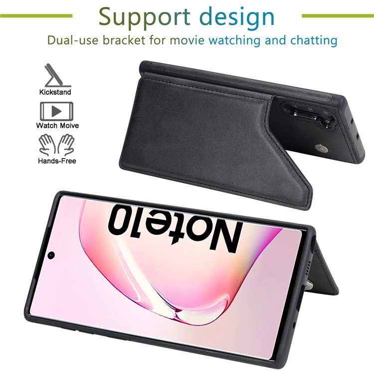 PU Leather + TPU Cover Phone Case with Dual Card Slots for Samsung Galaxy Note 10/Note 10 5G - Black-6