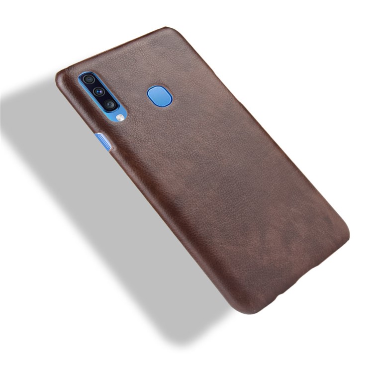 Litchi Surface Leather Coated Hard PC Case for Samsung Galaxy A20s - Coffee-4
