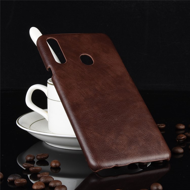 Litchi Surface Leather Coated Hard PC Case for Samsung Galaxy A20s - Coffee-5