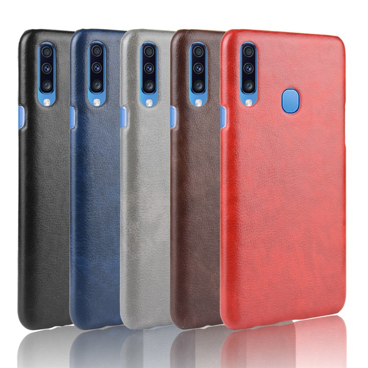 Litchi Surface Leather Coated Hard PC Case for Samsung Galaxy A20s - Coffee-6