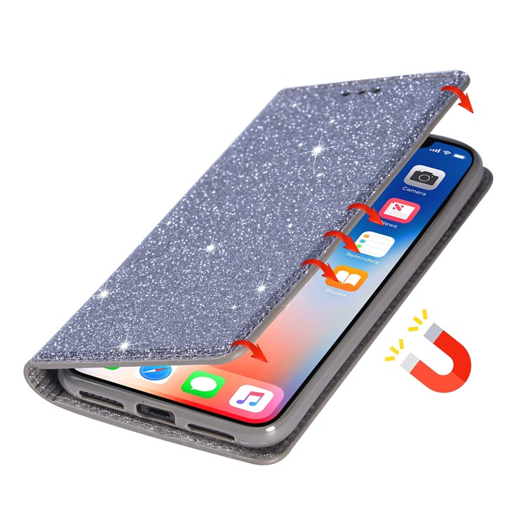 Flash Powder Stand Leather Card Holder Case for Samsung Galaxy A20e - Black-5