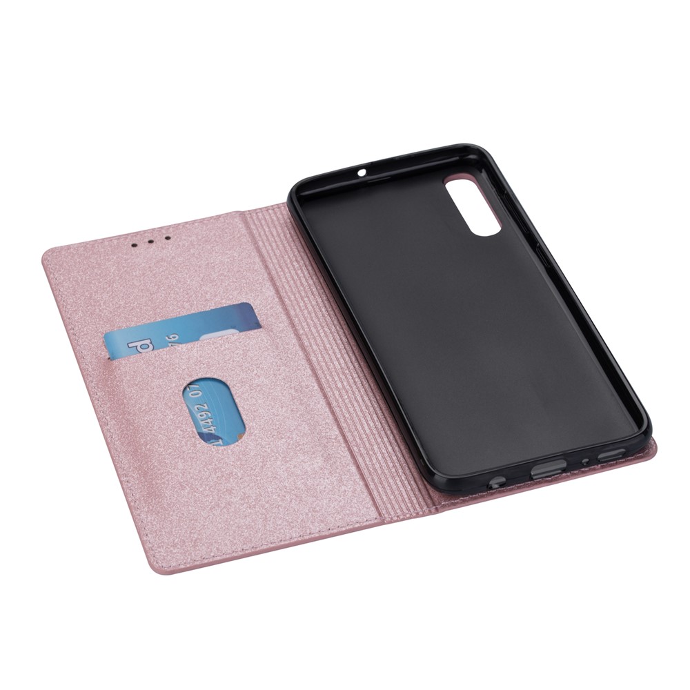 Flash Powder Leather Stand Case with Card Slot for Samsung Galaxy A50 - Rose Gold-5