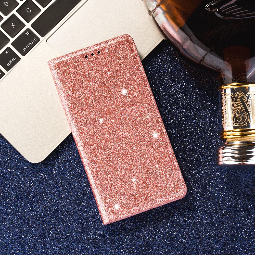 Flash Powder Leather Stand Case with Card Slot for Samsung Galaxy A50 - Rose Gold-7