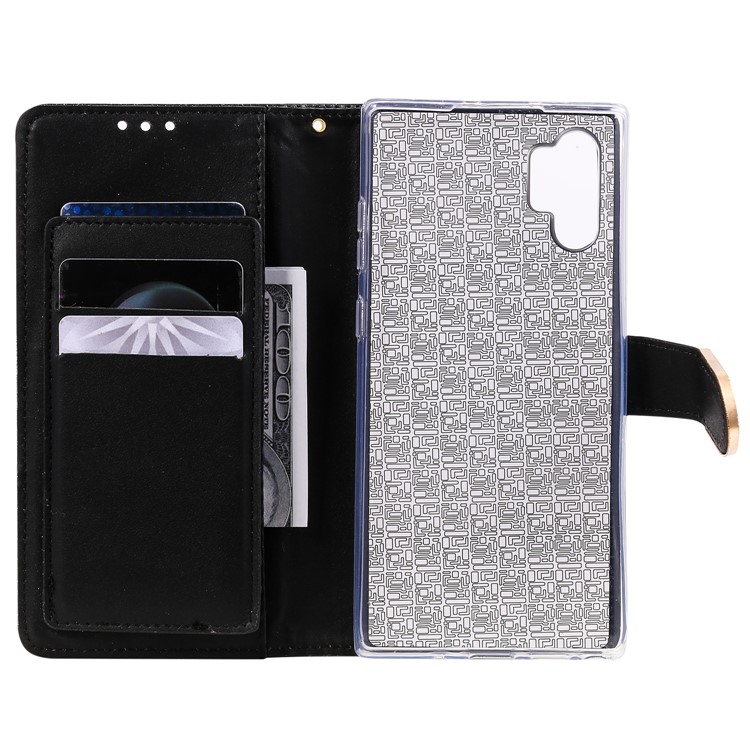 Glittery Powder Rhinestone Splicing Wallet Mirror Leather Case for Samsung Galaxy Note 10 Plus/Note 10 Plus 5G - Black-5
