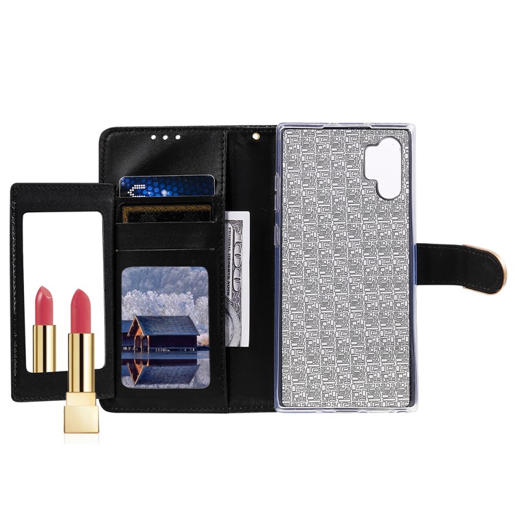 Glittery Powder Rhinestone Splicing Wallet Mirror Leather Case for Samsung Galaxy Note 10 Plus/Note 10 Plus 5G - Black-6
