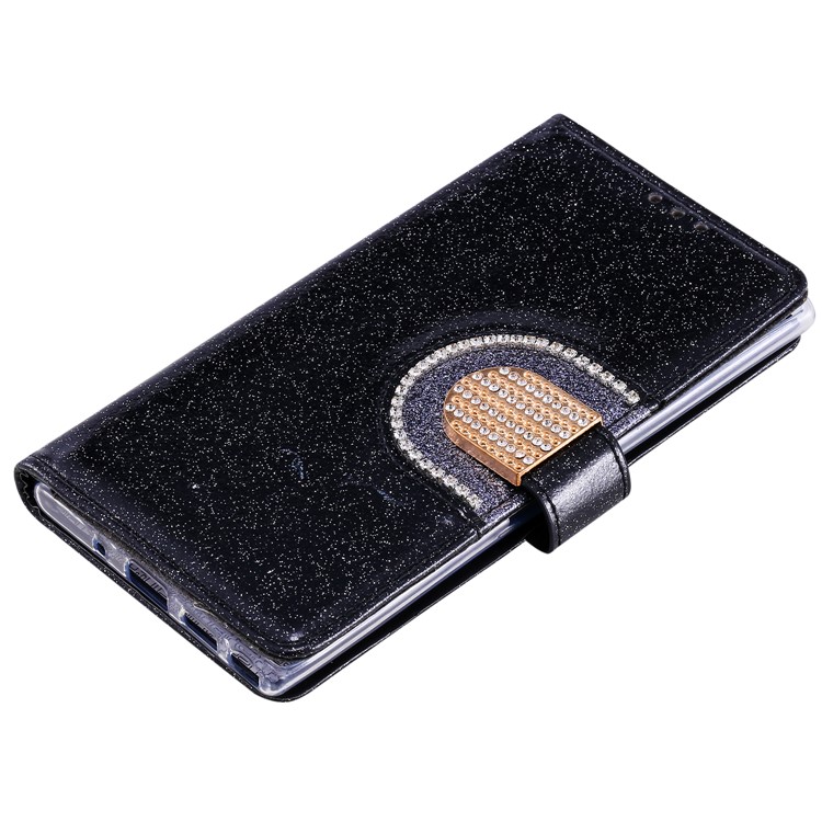 Glittery Powder Rhinestone Splicing Wallet Mirror Leather Case for Samsung Galaxy Note 10 Plus/Note 10 Plus 5G - Black-7