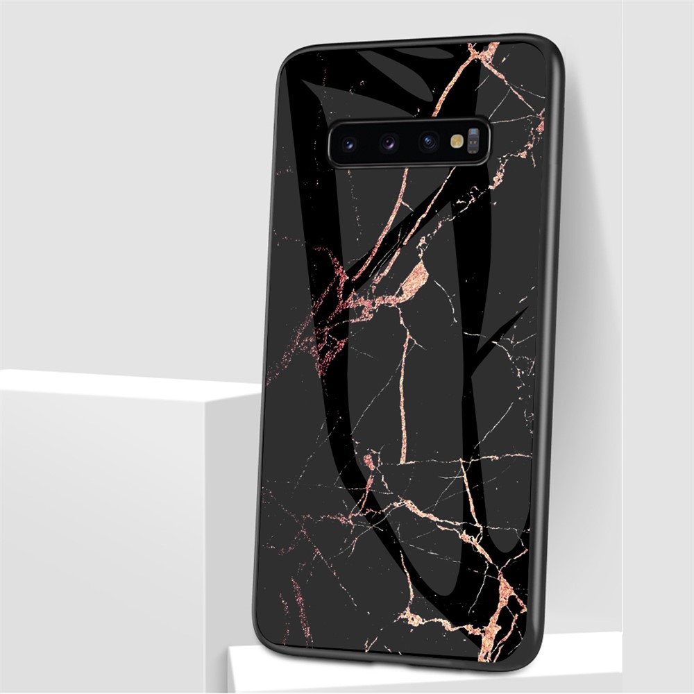 Marble Pattern Tempered Glass Back Phone Hybrid Case Shell for Samsung Galaxy S10 5G - Gold