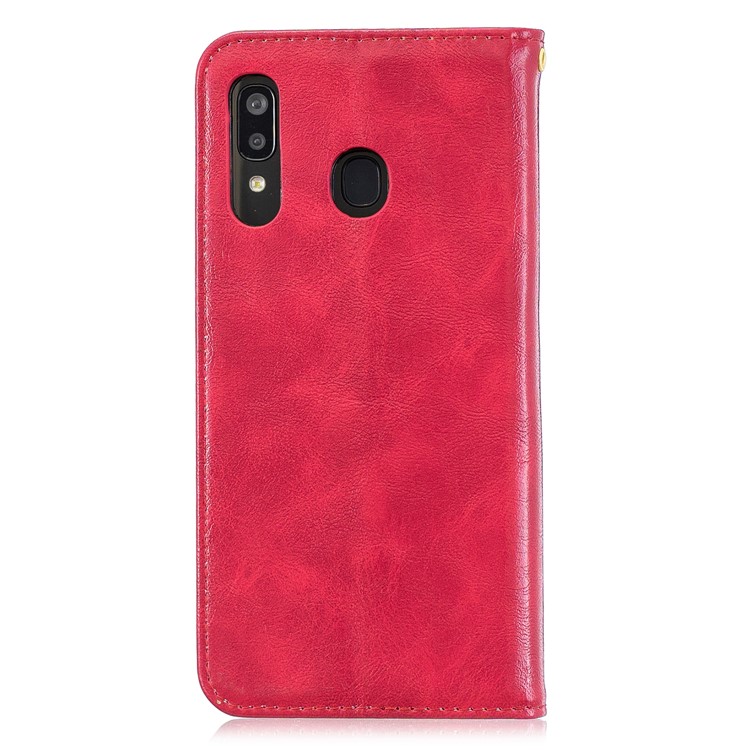 Pure Color Leather Wallet Stand Mobile Cell Cover for Samsung Galaxy A30 / A20 - Red-2