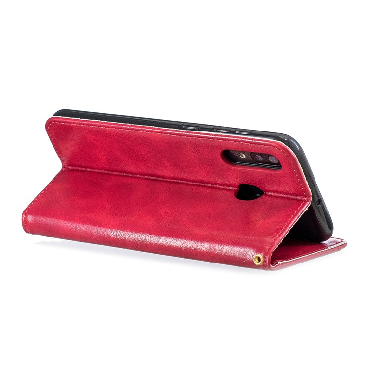 Pure Color Leather Wallet Stand Mobile Cell Cover for Samsung Galaxy A30 / A20 - Red-3