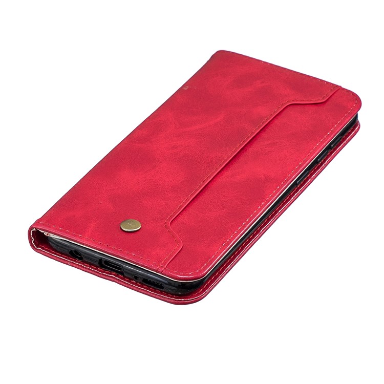 Pure Color Leather Wallet Stand Mobile Cell Cover for Samsung Galaxy A30 / A20 - Red-5