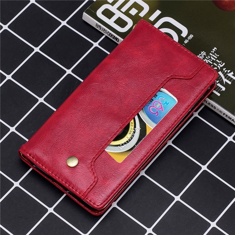 Pure Color Leather Wallet Stand Mobile Cell Cover for Samsung Galaxy A30 / A20 - Red-8