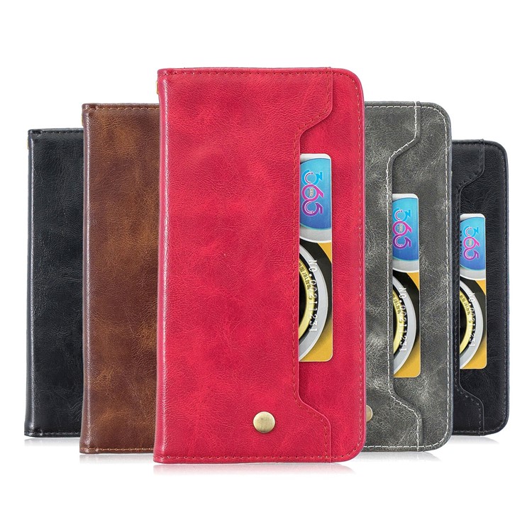 Pure Color Leather Wallet Stand Mobile Cell Cover for Samsung Galaxy A30 / A20 - Red-9