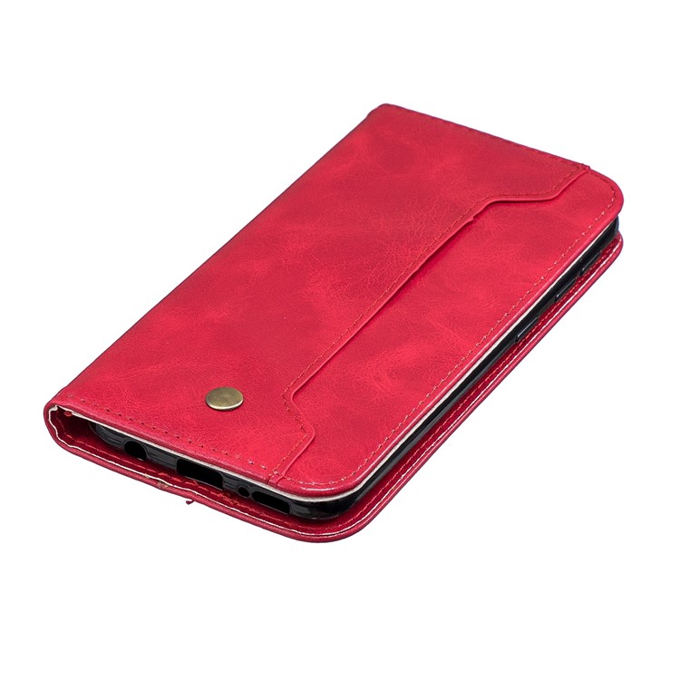 Pure Color Leather Wallet Stand Cell Cover for Samsung Galaxy A20e - Red-5