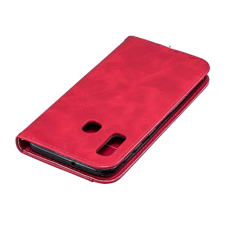 Pure Color Leather Wallet Stand Cell Cover for Samsung Galaxy A20e - Red-6