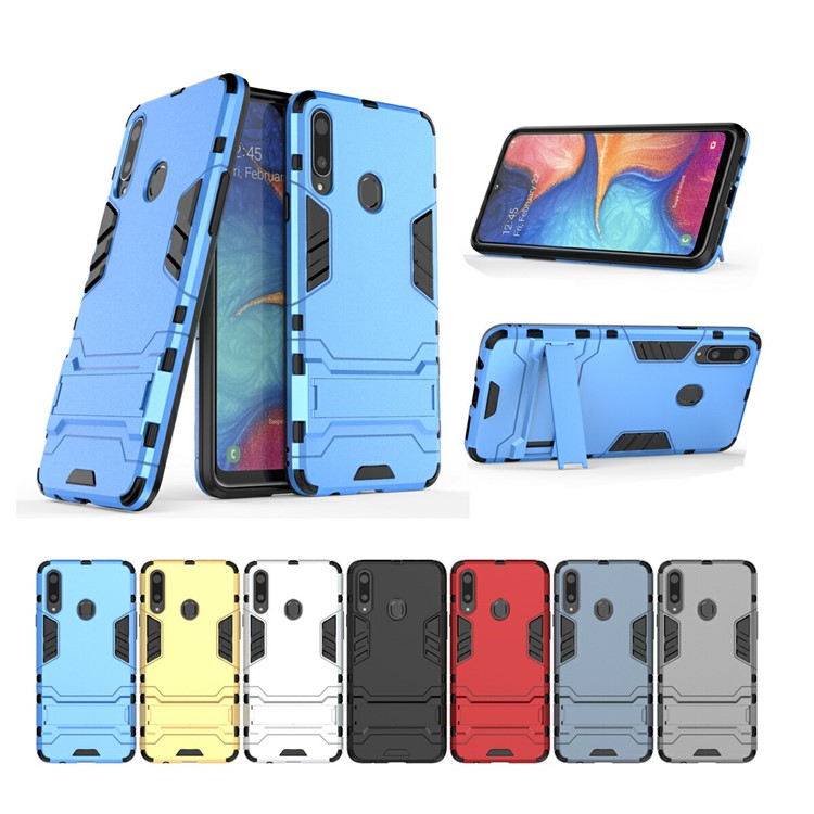Plastic + TPU Hybrid Shell Case with Kickstand for Samsung Galaxy A20s - Black-11