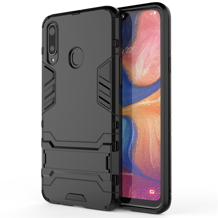 Plastic + TPU Hybrid Shell Case with Kickstand for Samsung Galaxy A20s - Black-2