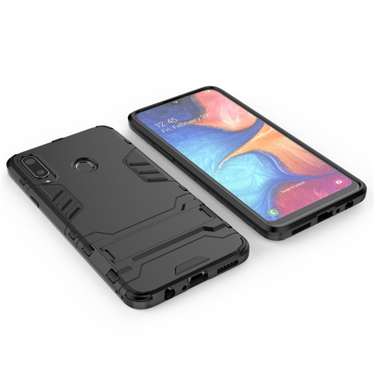 Plastic + TPU Hybrid Shell Case with Kickstand for Samsung Galaxy A20s - Black-3