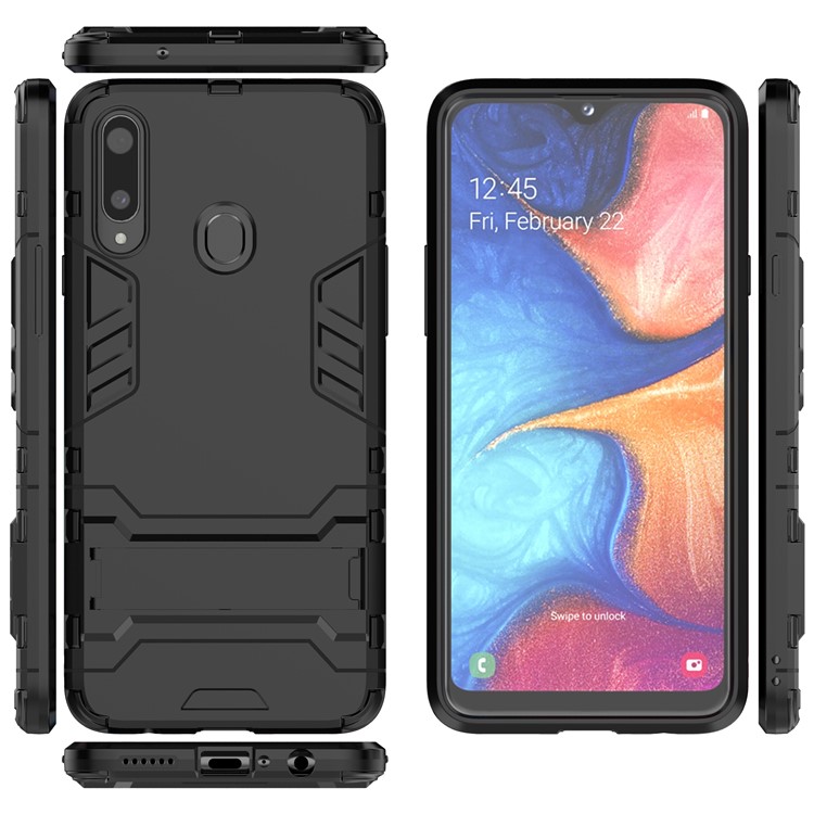 Plastic + TPU Hybrid Shell Case with Kickstand for Samsung Galaxy A20s - Black-8