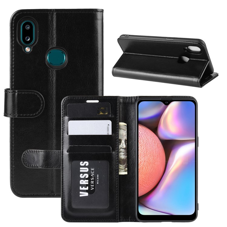 Crazy Horse Texture Flip Leather Wallet Phone Shell for Samsung Galaxy A10s - Black-1