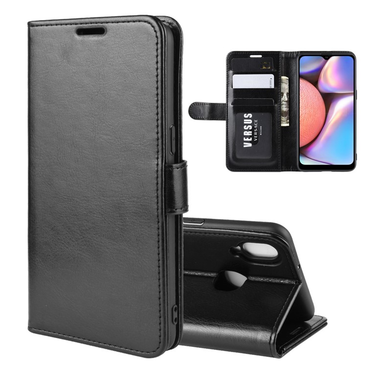 Crazy Horse Texture Flip Leather Wallet Phone Shell for Samsung Galaxy A10s - Black-2