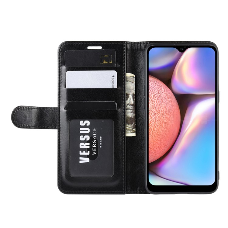 Crazy Horse Texture Flip Leather Wallet Phone Shell for Samsung Galaxy A10s - Black-6