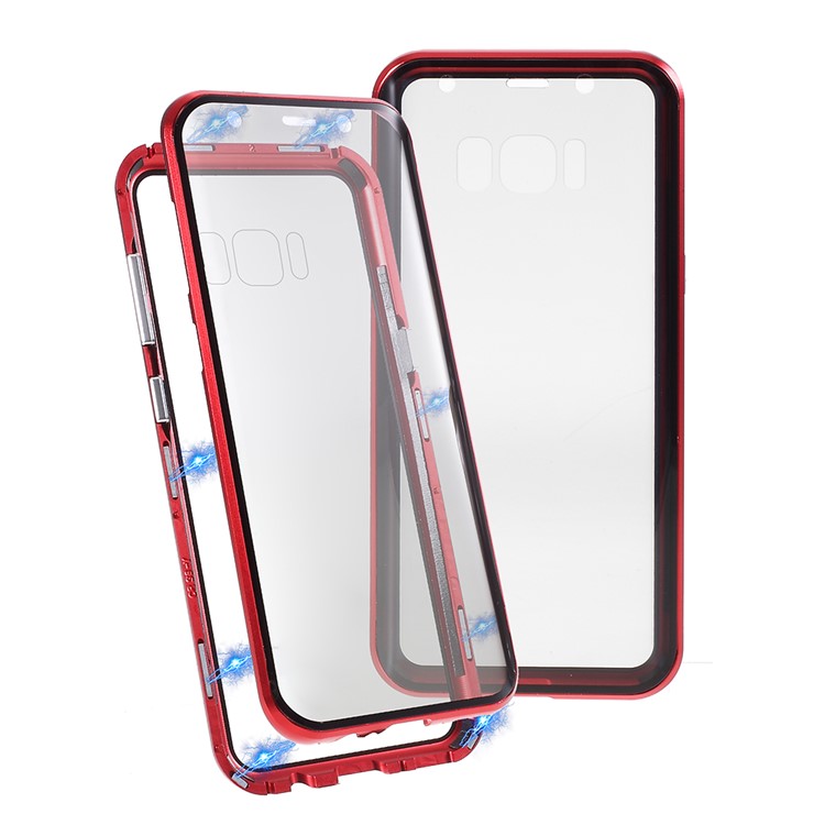 Anti-spy Full Covering Magnetic Metal Frame + Tempered Glass Phone Cover for Samsung Galaxy S8 - Red-1
