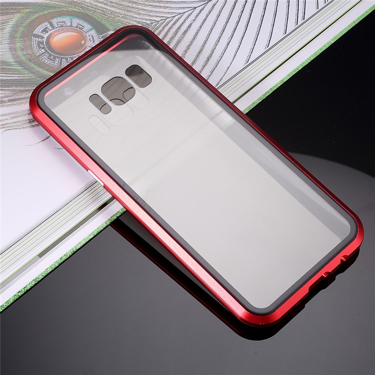 Anti-spy Full Covering Magnetic Metal Frame + Tempered Glass Phone Cover for Samsung Galaxy S8 - Red-10