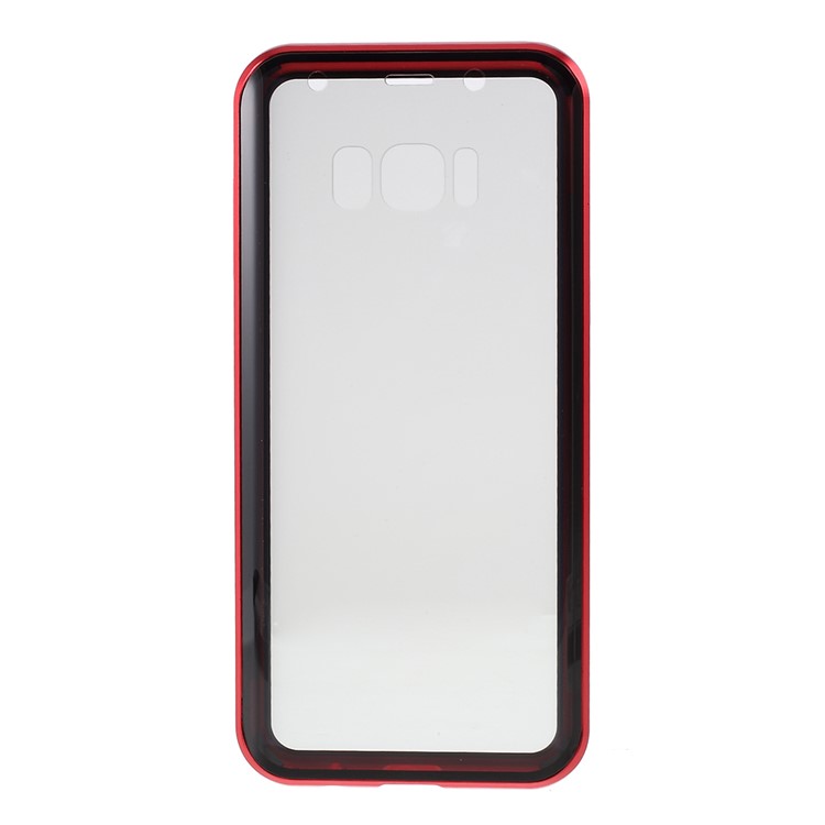Anti-spy Full Covering Magnetic Metal Frame + Tempered Glass Phone Cover for Samsung Galaxy S8 - Red-2