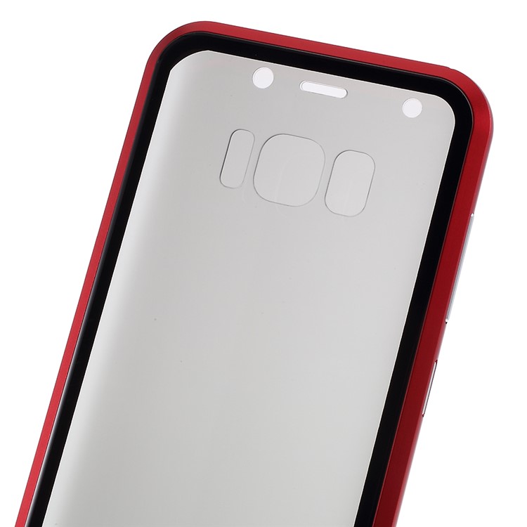 Anti-spy Full Covering Magnetic Metal Frame + Tempered Glass Phone Cover for Samsung Galaxy S8 - Red-6