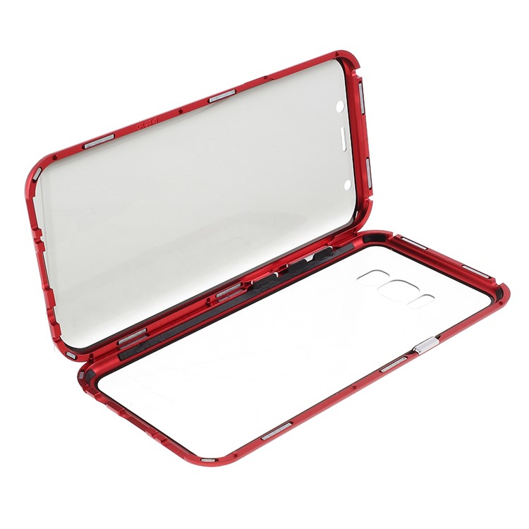 Anti-spy Full Covering Magnetic Metal Frame + Tempered Glass Phone Cover for Samsung Galaxy S8 - Red-8