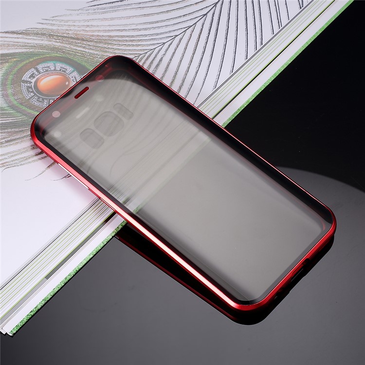 Anti-spy Full Covering Magnetic Metal Frame + Tempered Glass Phone Cover for Samsung Galaxy S8 - Red-9