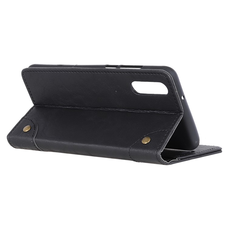 Retro Style Leather Wallet Phone Casing with Stand for Samsung Galaxy A70s - Black-5