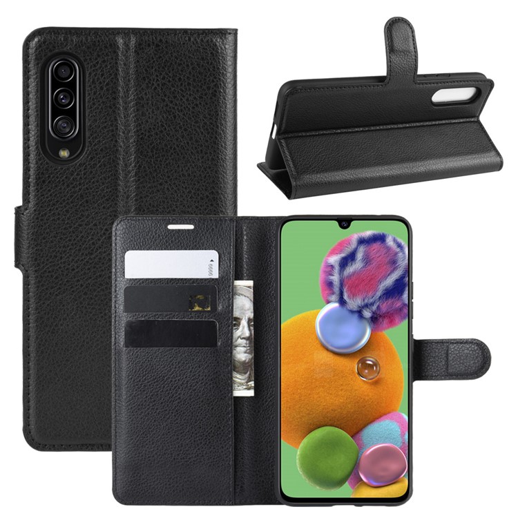 Lichia Carteira De Couro Da Pele Ficar Caso De Capa Para Samsung Galaxy A90 5G - Preto-1