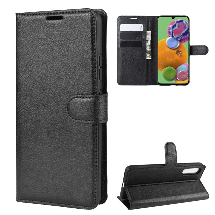 Lichia Carteira De Couro Da Pele Ficar Caso De Capa Para Samsung Galaxy A90 5G - Preto-2