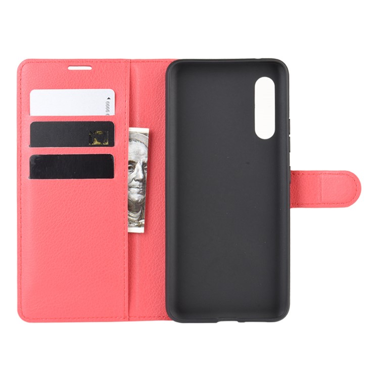 Litchi Skin Wallet Leather Stand Cover Case for Samsung Galaxy A90 5G - Red-3