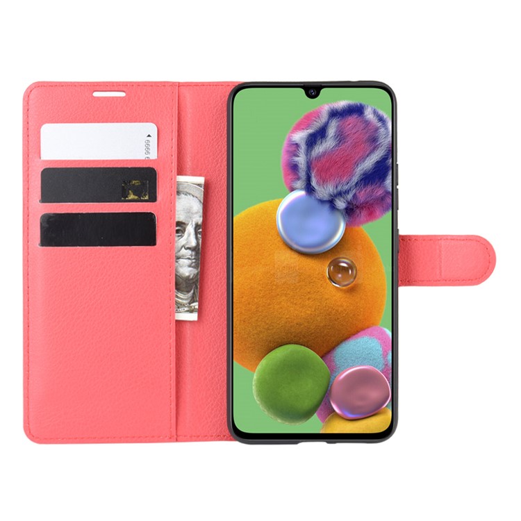 Litchi Skin Wallet Leather Stand Cover Case for Samsung Galaxy A90 5G - Red-4
