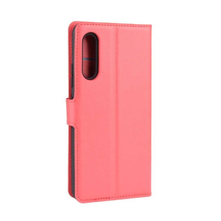 Litchi Skin Wallet Leather Stand Cover Case for Samsung Galaxy A90 5G - Red-6
