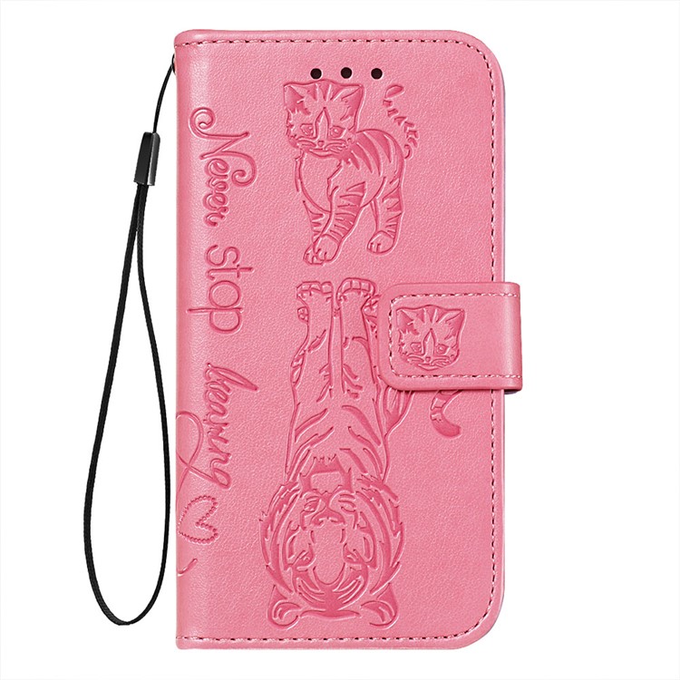 Imprint Tiger Leather Wallet Stand Mobile Phone Cover Case with Lanyard for Samsung Galaxy A50 / A50s / A30s - Pink-2