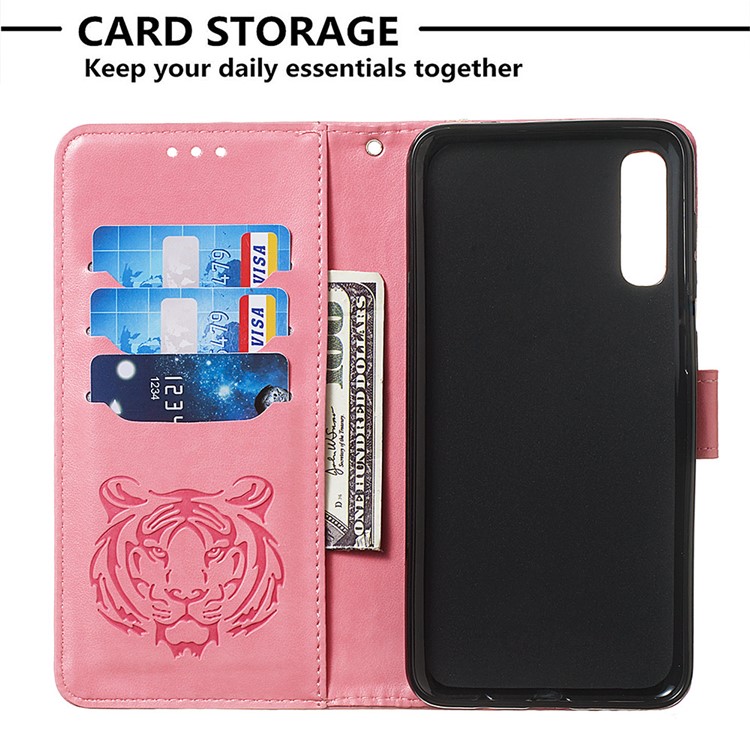 Imprint Tiger Leather Wallet Stand Mobile Phone Cover Case with Lanyard for Samsung Galaxy A50 / A50s / A30s - Pink-6