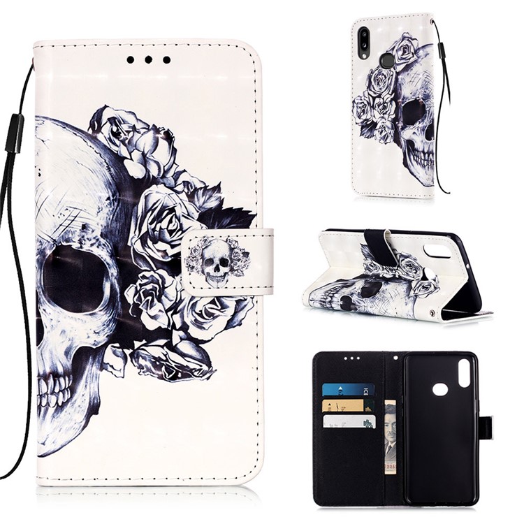 

Light Spot Decor Pattern Printing Leather Wallet Stand Phone Cover for Samsung Galaxy A10s - Skull, Galaxy A10s