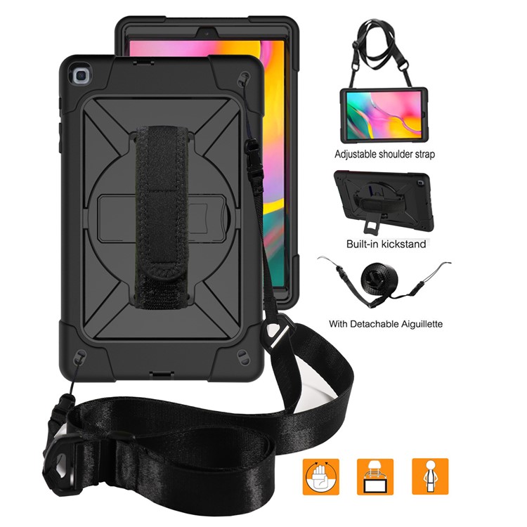 360° Swivel Handy Strap PC Silicone Combo Kickstand Tablet Shell with Shoulder Strap for Samsung Galaxy Tab A 10.1 (2019) SM-T510 (Wi-Fi)/SM-T515 (LTE) - Black-2