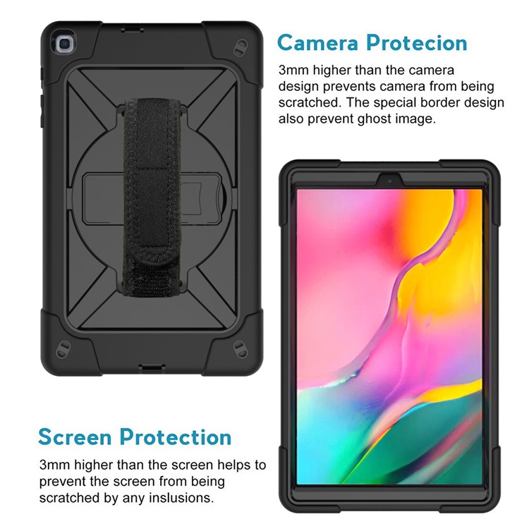 360° Swivel Handy Strap PC Silicone Combo Kickstand Tablet Shell with Shoulder Strap for Samsung Galaxy Tab A 10.1 (2019) SM-T510 (Wi-Fi)/SM-T515 (LTE) - Black-6