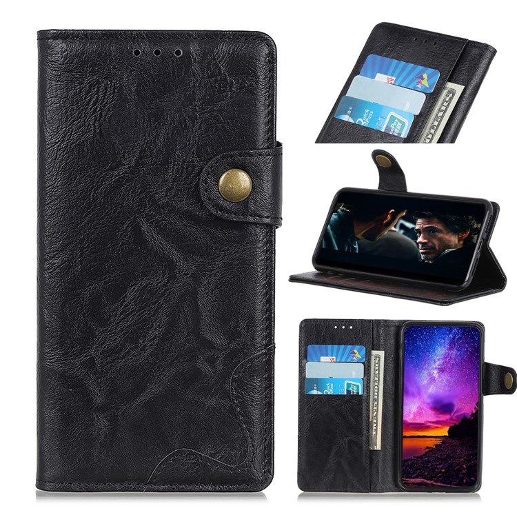 S-shape Crazy Horse Texture Leather Flip Shell with Wallet Stand Phone Casing for Samsung Galaxy A70s - Black-1