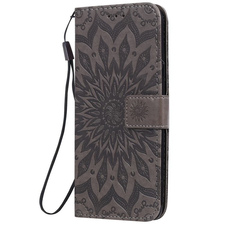 Motif De Tournesol Empreinte Portefeuille Support Couverture En Cuir Avec Rabat Cordon Pour Samsung Galaxy A20S - Gris-2